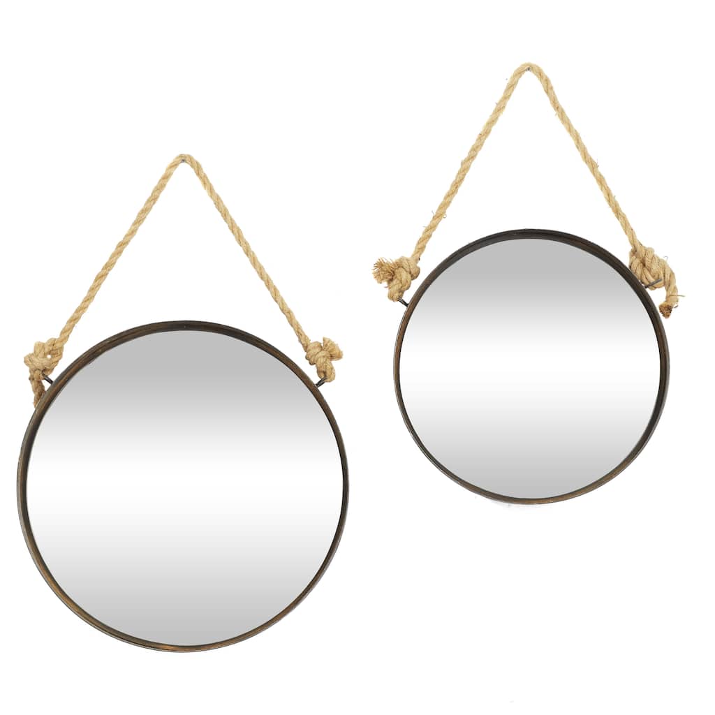 Metal Wall Mirror with Rope Accents - Set of 2 Brown - Roche River Decor