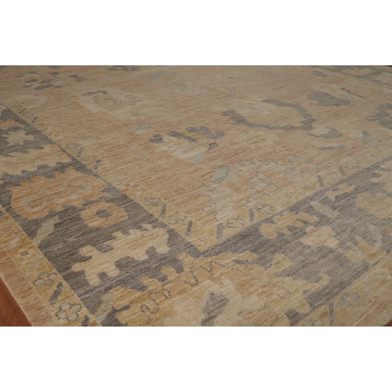 Vegetable Dye Oushak Turkish Rug Handmade Orange Wool Carpet - 8'10" x 12'2" - 8'10" x 12'2" - Orange