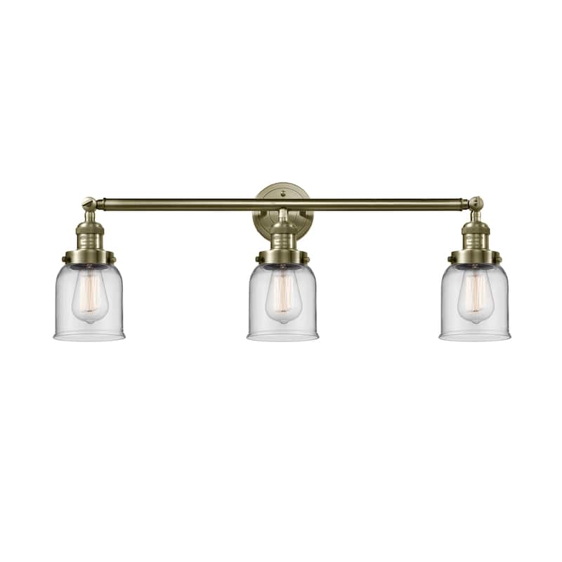 Innovations Lighting Small Bell 3 Light 30" Wide Bathroom Vanity Light - Antique Brass / Clear