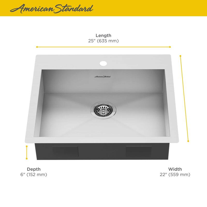 American Standard Edgewater 25" Drop In or Undermount Single Basin
