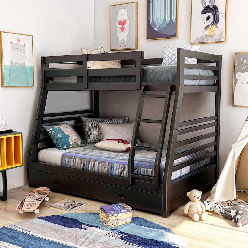 Cude Modern Twin over Full Solid Wood Bunk Bed Set by Furniture of America - Black