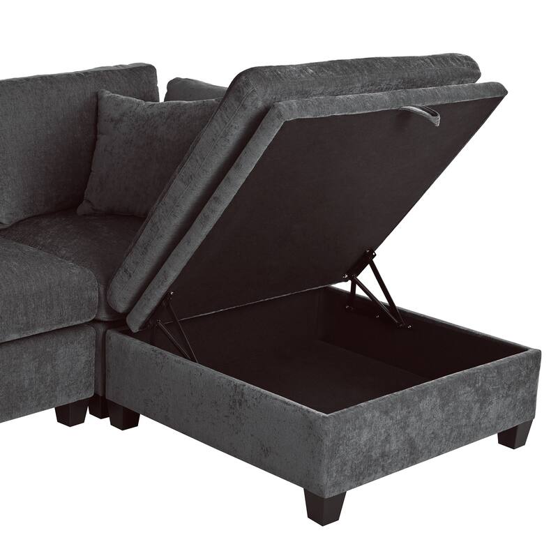 127.6" Polyester Modular L-Shaped Sectional Sofa with Ottoman