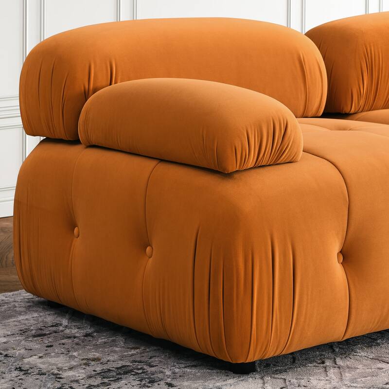 Orange 93'' L-Shaped 4-Seater Modular Sofa with Reversible Ottoman and Sturdy Wood Frame for Living Room or Apartment