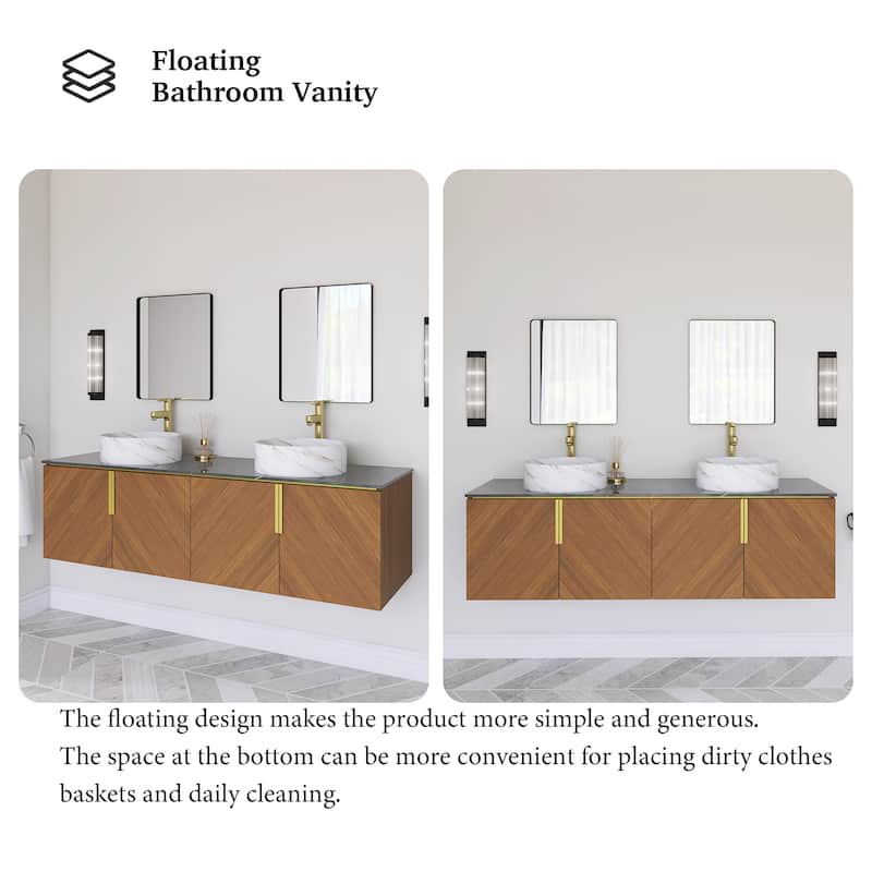 Wall-Mounted Bathroom Vanity with Stone White Ceramic Sink