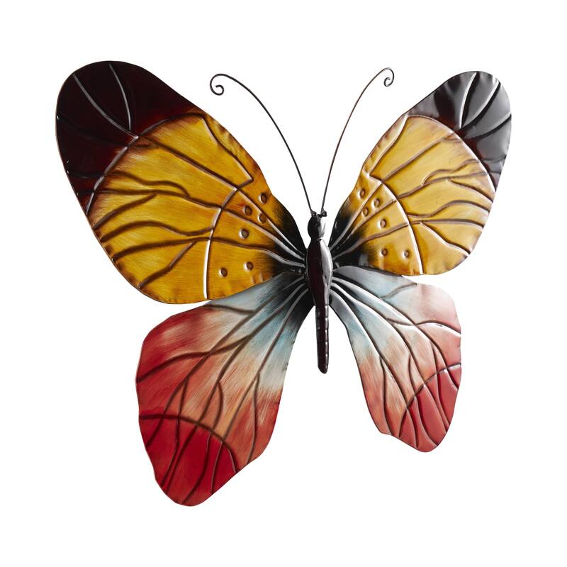 Metal Butterfly Indoor Outdoor Home Wall Decor - Red - Roche River Decor