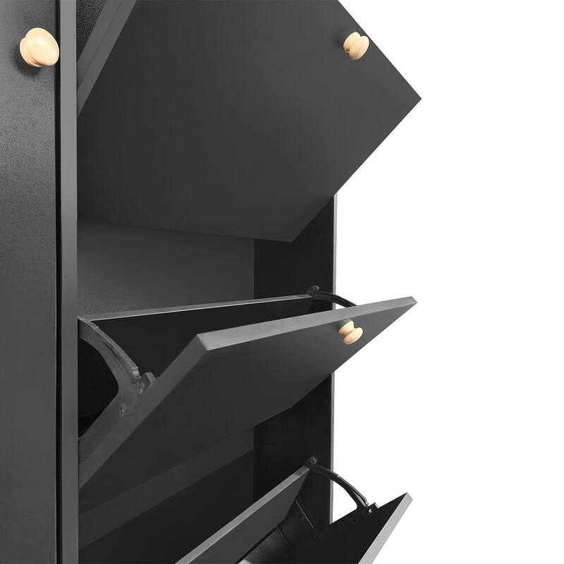 Hall Tree and Shoe Storage Bench with Flip Drawers and Doors