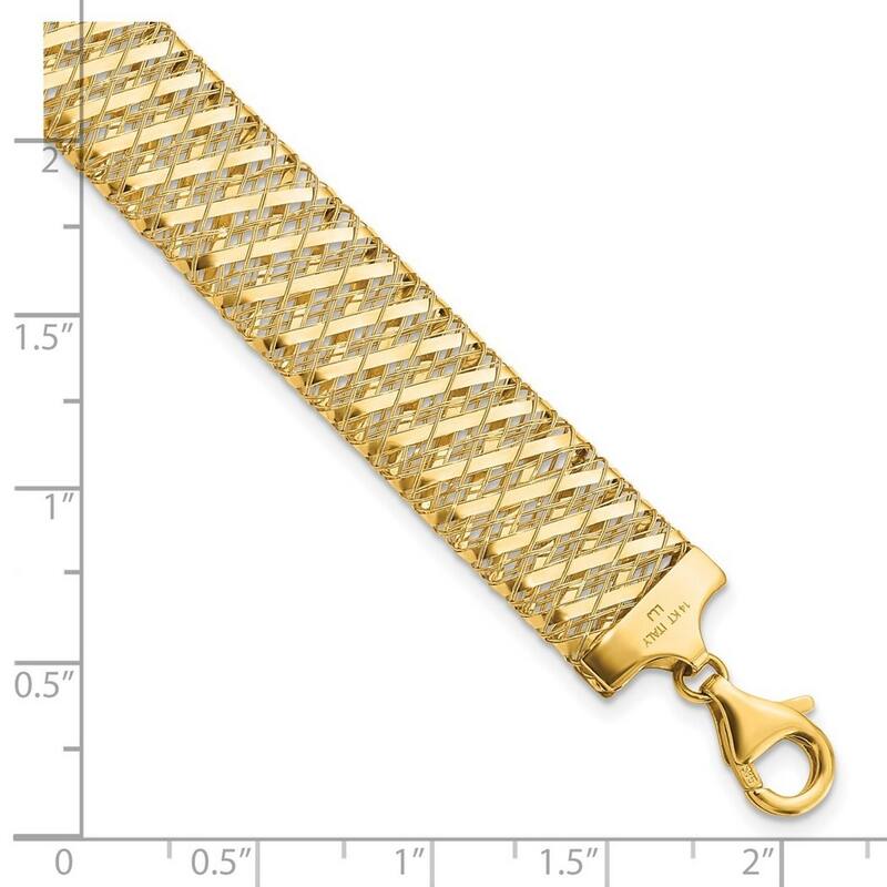 Curata 12mm 14k Yellow Gold Flexible Fancy Lobster Closure Fancy Stretch Bracelet 7.25 Inch