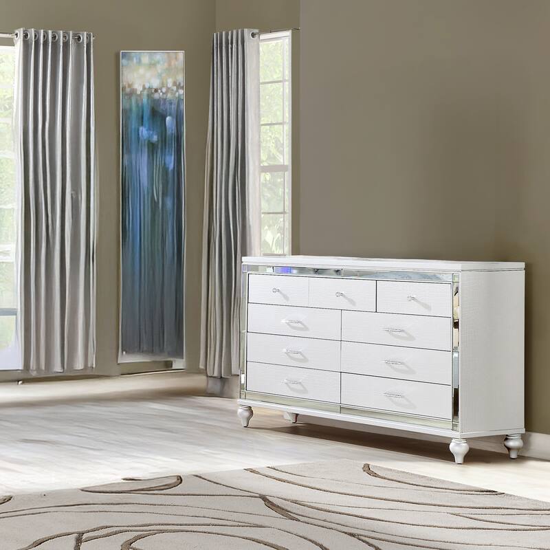 Sterling 4PC/5PC Contemporary Bedroom Set with Mirror Accents and LED Enhancements