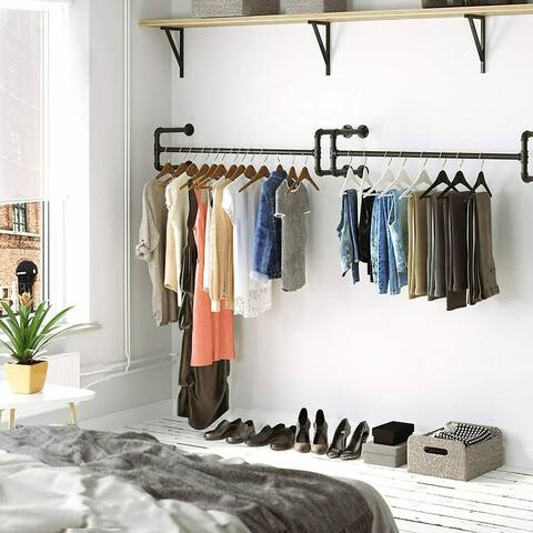 Industrial Pipe Clothes Rack Wall Mounted Hanging Rod Rail Garment