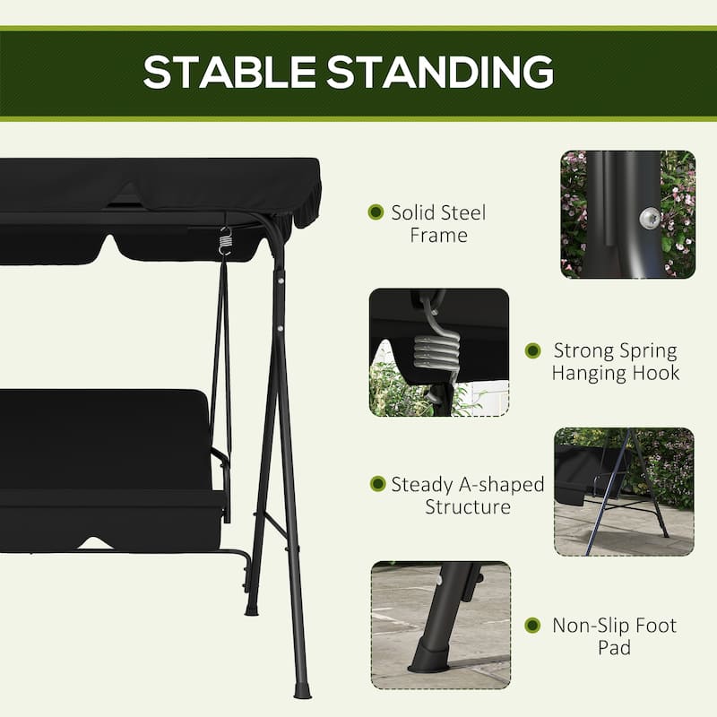 Steel 3-Seat Patio Swing with Stand with Removable Cushion and Adjustable Tilt Canopy (440lb Capacity)