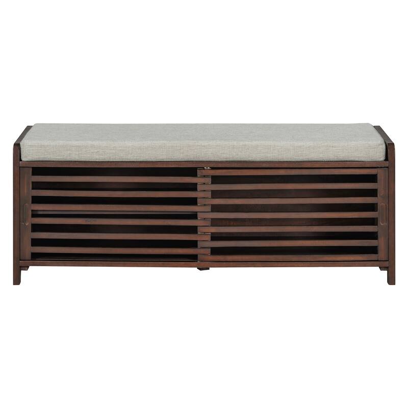 Shoe Storage Bench Entryway Bench with Cushion, Sliding Door