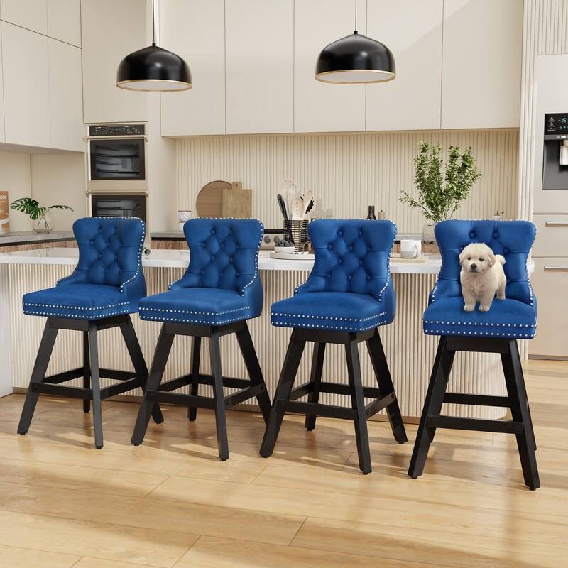 Swivel Velvet Leisure Style Bar stools Set of 8 - Blue Velvet Set Of 4