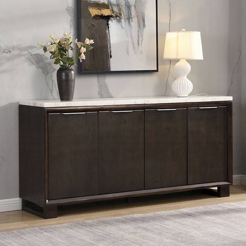 4 Doors Server with Natural Marble Top in White and Espresso