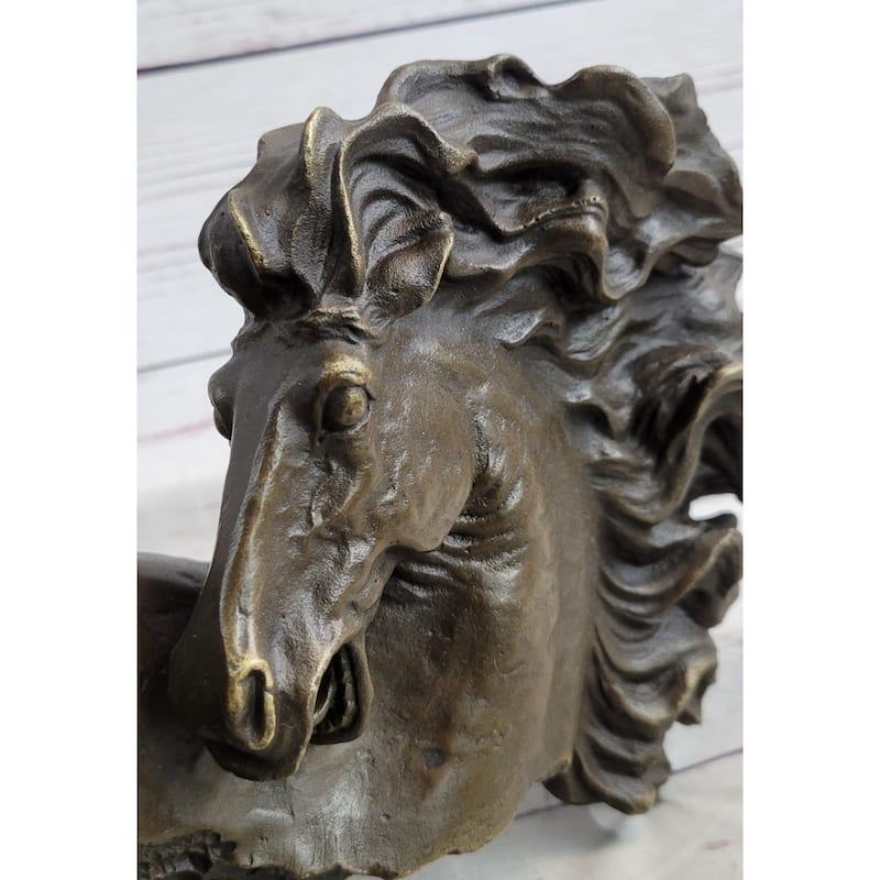 Horse Bronze Bust Stallion Sculpture Figure On Marble Base Figurine Art Signed Milo