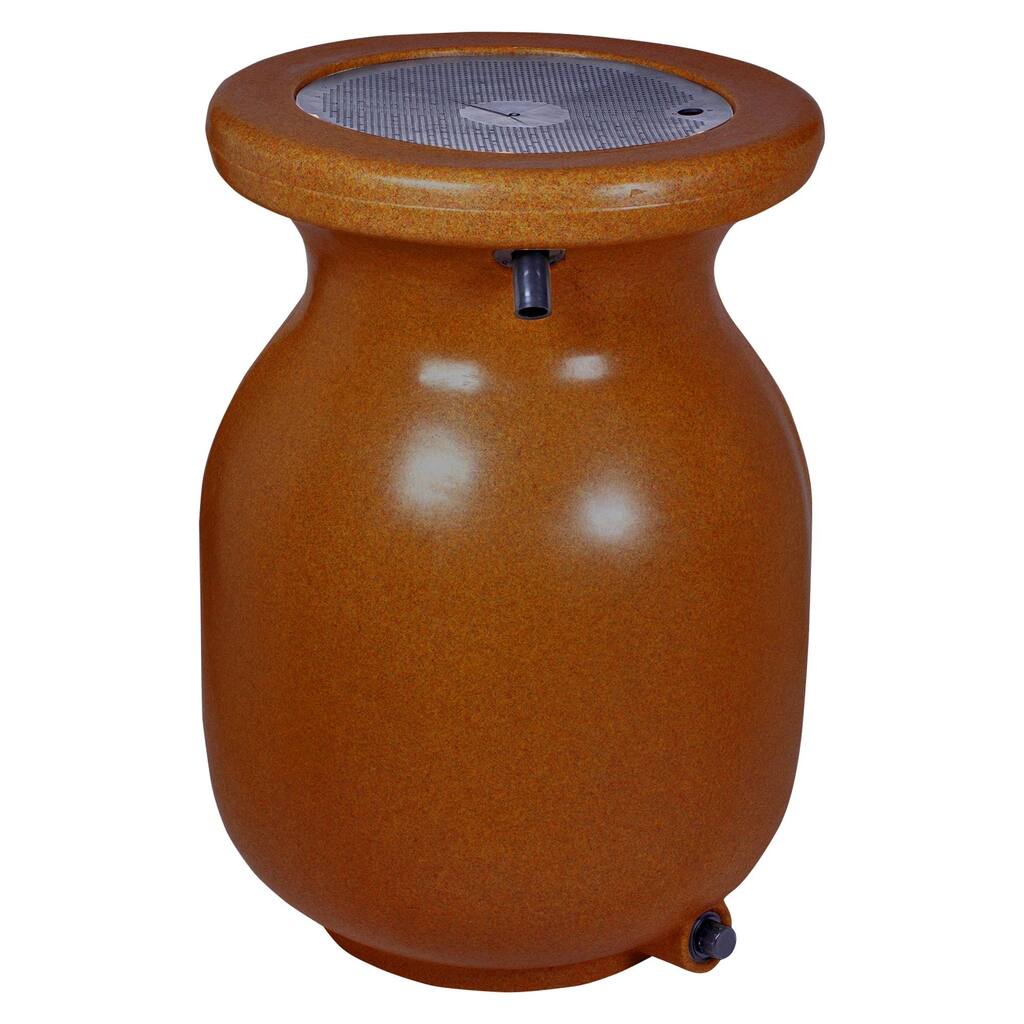Koolscapes 50 Gallon Rain Barrel, Sandstone-Look Rainwater Urn, Brown