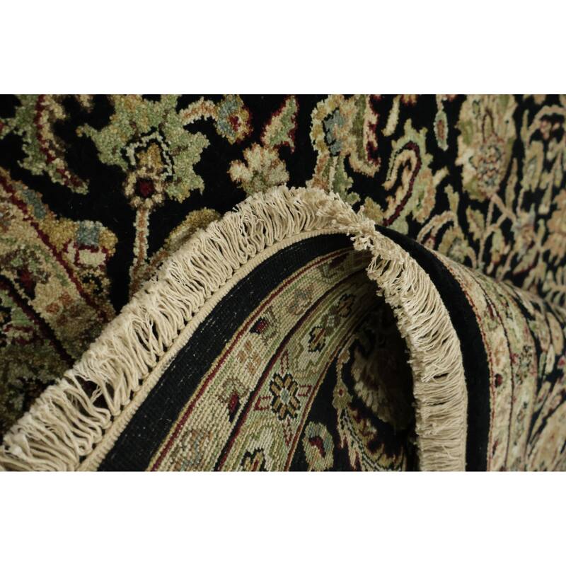 Hand Knotted Oriental 100% Wool Carpet Traditional All-Over Black Agra Area Rug - 8' 9'' X 5' 9''