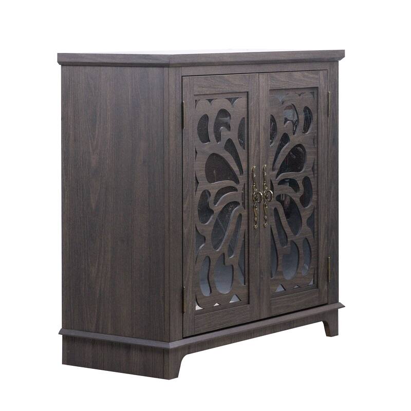Elegant sideboard with 2 acrylic mirrored doors Sideboard and Buffet with Storage, Hollow-Carved Accent Cabinet