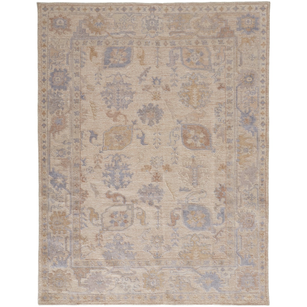 Tierney Eco Friendly PET Oushak Area Rug, Ivory Tan/Stone Blue