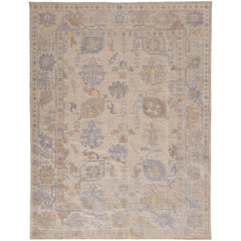 Tierney Eco Friendly PET Oushak Area Rug, Ivory Tan/Stone Blue - 3'-6" x 5'-6" - Stone Blue/Ivory Cream/Biscuit