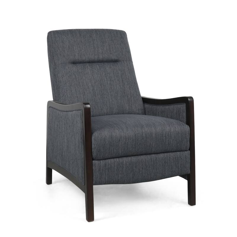 Mid-Century Upholstered Push-Back Recliner with Footrest and Birch Wood Frame
