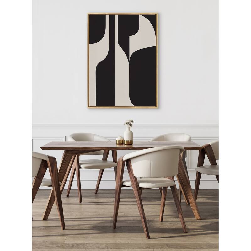 Kate and Laurel Sylvie Eye Catching Sleek Abstract 6 Black and Beige Framed Canvas by The Creative Bunch Studio