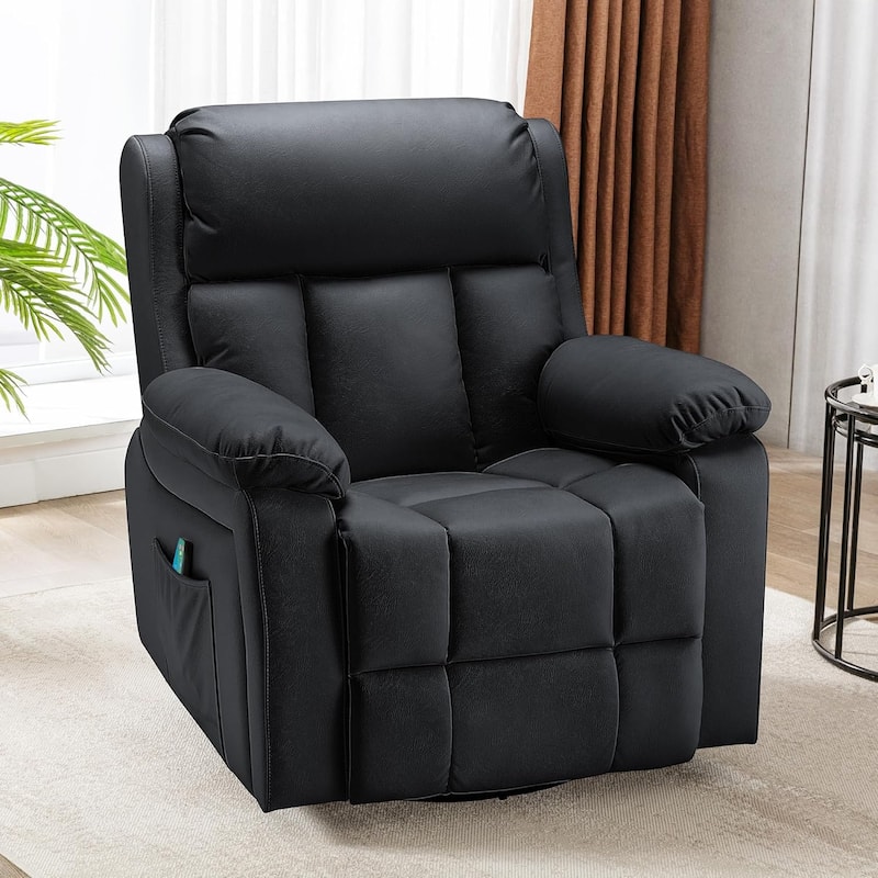 Heated Massage Recliner Chair with 360° Swivel, Rocking Feature, and Side Pocket for Living Room - Black