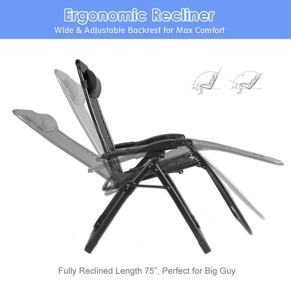 2PC Zero Gravity Chair Oversize Lounge Patio Heavy Duty Folding