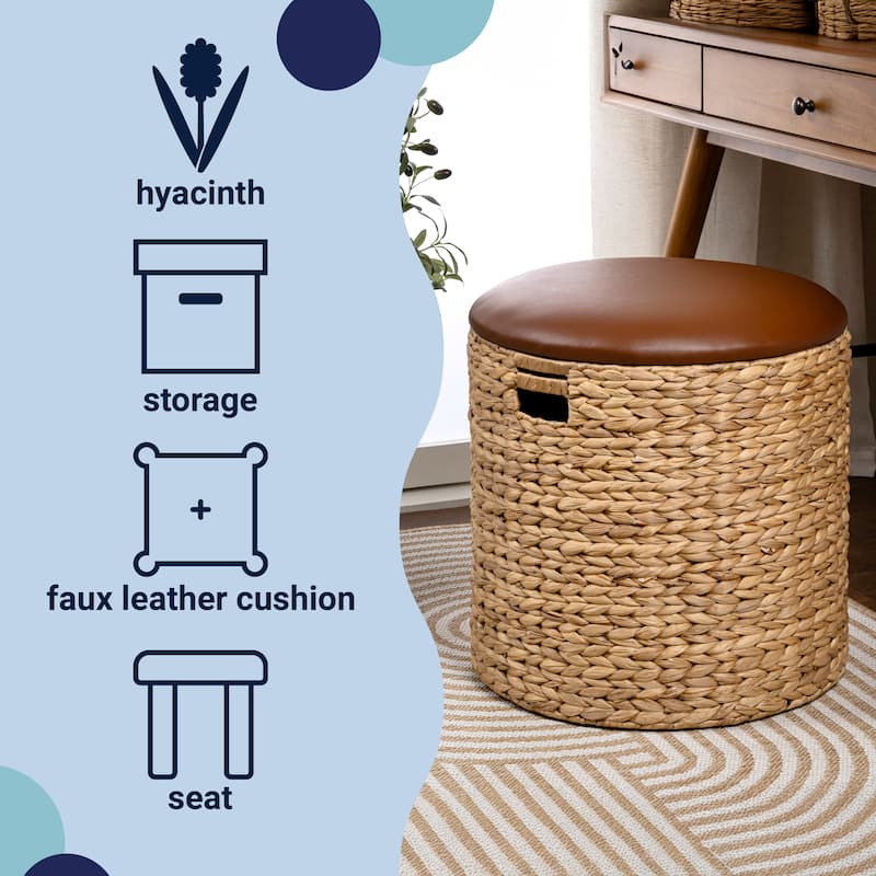 Happimess Josie 18" Hyacinth Storage Ottoman with Lid