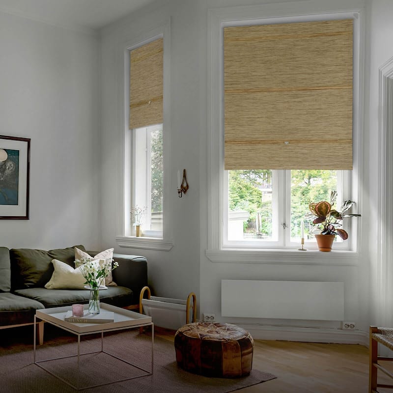 GoDear Design 99.99% Blackout Magnetic Roman Shades, No Drill Cordless Woven Fabric Blinds - 23", 37", 35", 46" W, Ocher