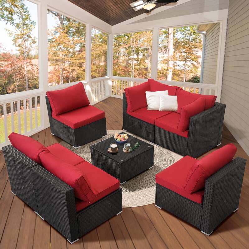 7-piece Rattan Wicker Sectional Sofa, Outdoor Patio Furniture