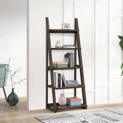 5-Tier Bookcase with Rubber Wood Frame for Living Room and Home Office