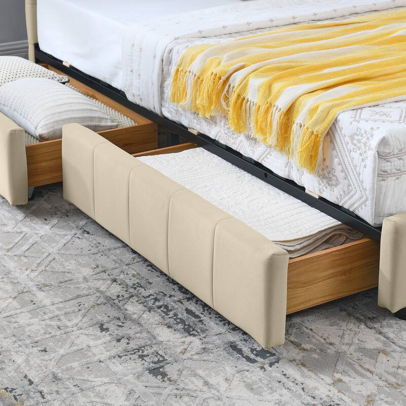 Full Size Mid-Century Velvet Upholstered Daybed with Storage Drawers, Wood Frame, Comfortable Backrest and Armrest