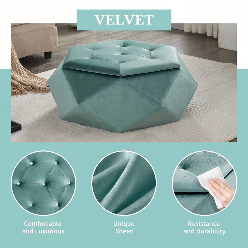 Elegant Velvet Polygon Diamond Tufted Storage Ottoman for Living Room and Bedroom