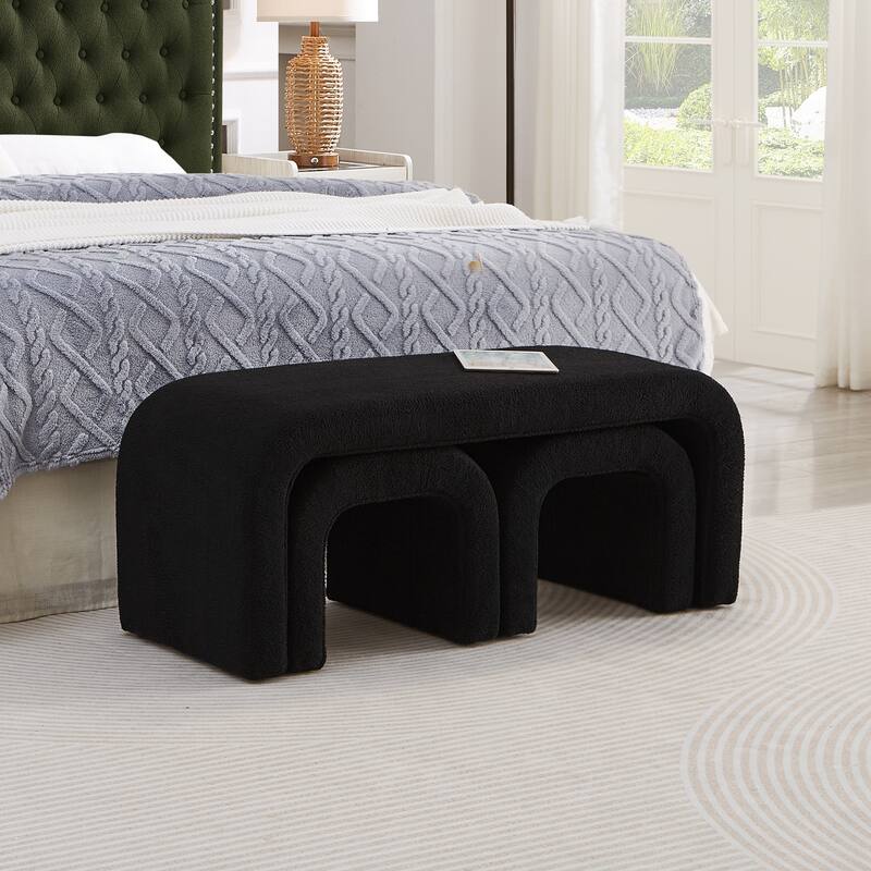 Set of 3 U-Shaped Modern Bench Teddy Ottoman Bench