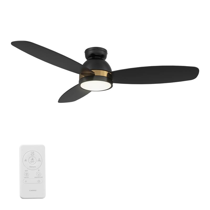 CARRO Quest 48" 3-Blade Smart Ceiling Fan with LED Light and Remote-Flush Mount - Black