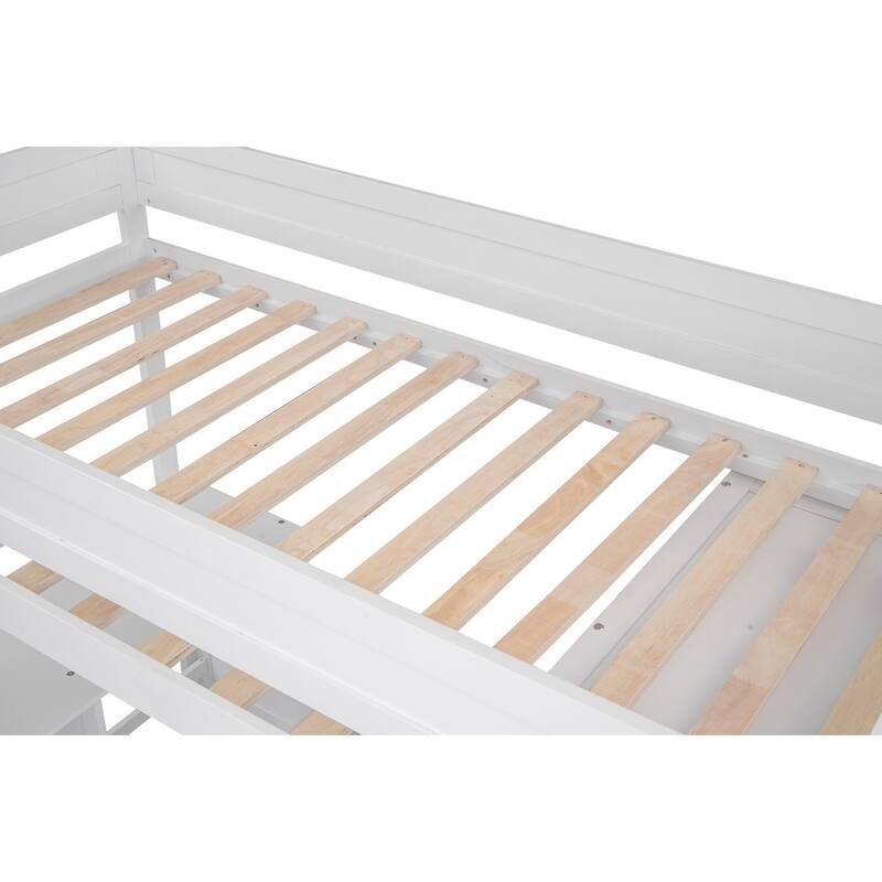 Twin Size Loft Bed with Wardrobe, Desk, and Drawers for Space-Saving