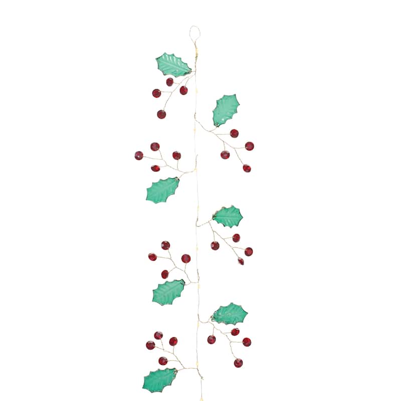 69” Holly Jewel Christmas Garland Festive Red & Green Indoor Holiday Decor with Sparkling Jewel Accents - 69" x 5" x 1.5"