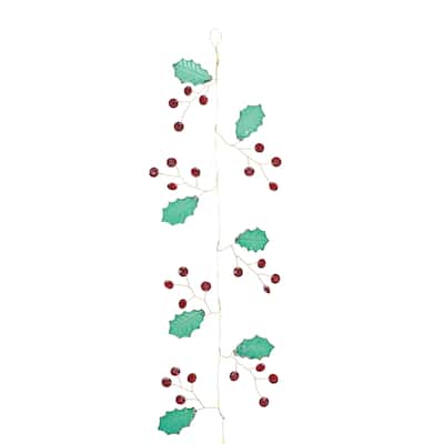 69” Holly Jewel Christmas Garland Festive Red & Green Indoor Holiday Decor with Sparkling Jewel Accents - 69" x 5" x 1.5"