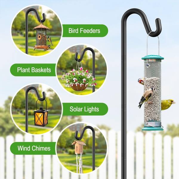 Adjustable Shepherd's Hook - 65 Inch Plant Hanger & Bird Feeder Pole, Rust Resistant Metal