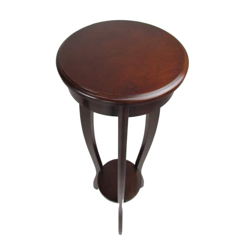 Round Pedestal Stand with Open Bottom Shelf and Flared Legs, Brown - 39.5 H x 11.5 W x 11.5 L Inches