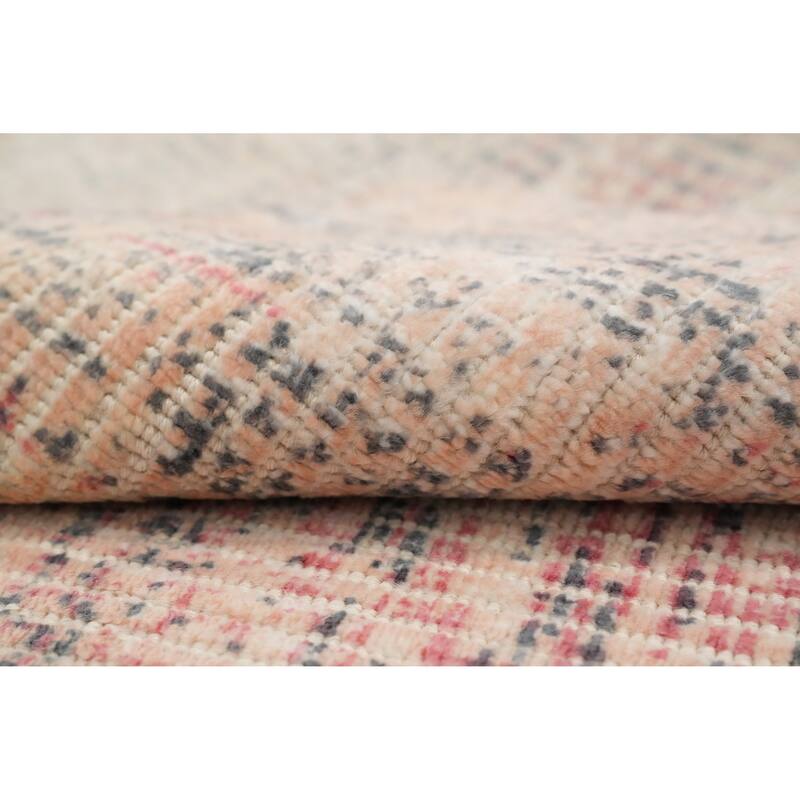 Hand Knotted Oriental Viscose Silk Carpet Modern All-Over Peach Abstract Area Rug - 4' 0'' X 2' 0''