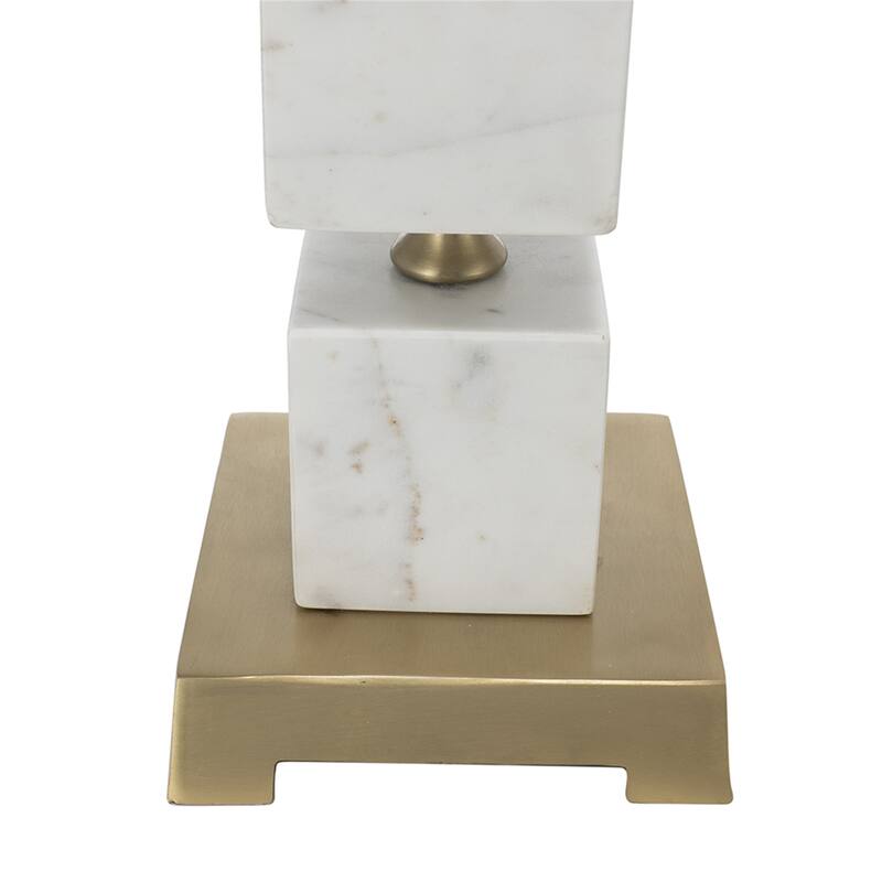 D16x26.5" White Marble Cube Table Lamp with Gold Base and Body