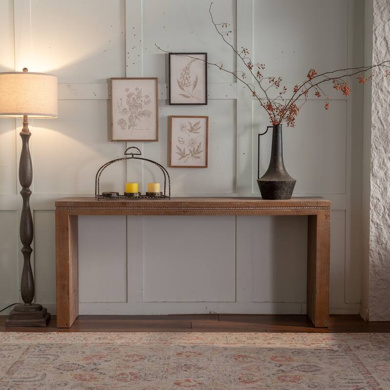 64 Inch Retro Style Console Table with Solid Wood Frame - Natural