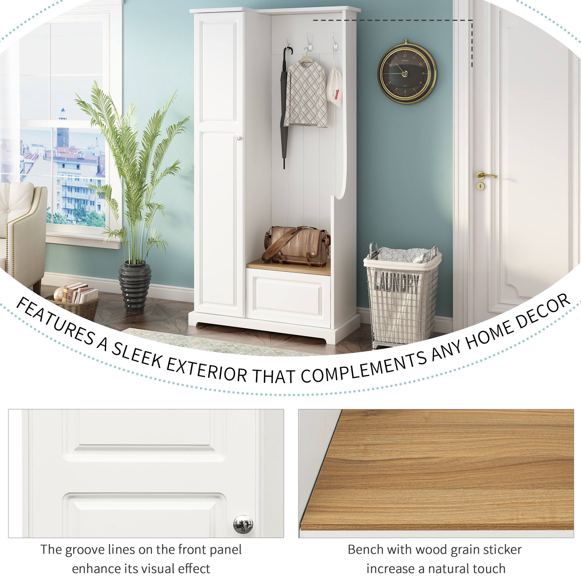 Hall Tree with FlipUp Bench, Hallway Shoe with Adjustable