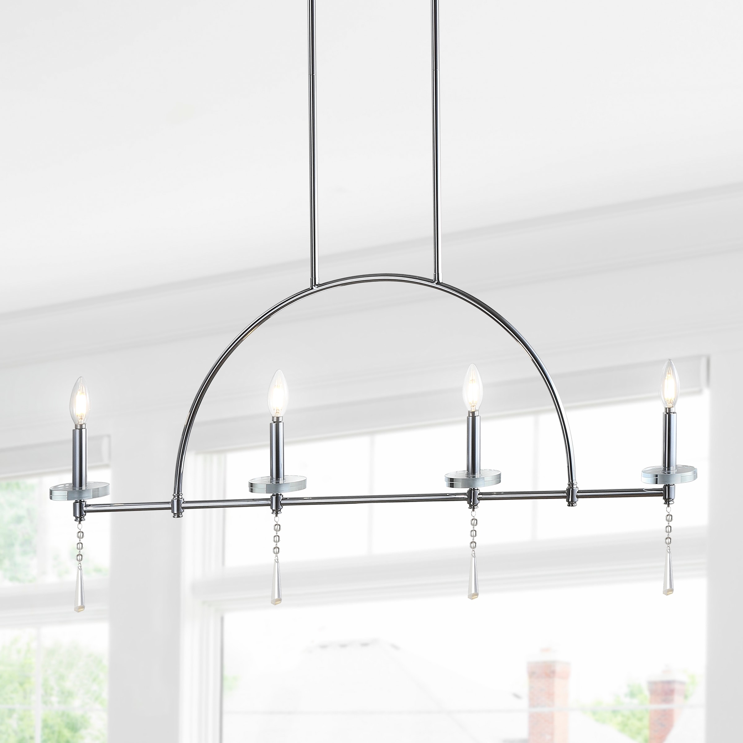 JONATHAN Y Laura 41" 4-light Linear Metal/Crystal LED Pendant, Chrome