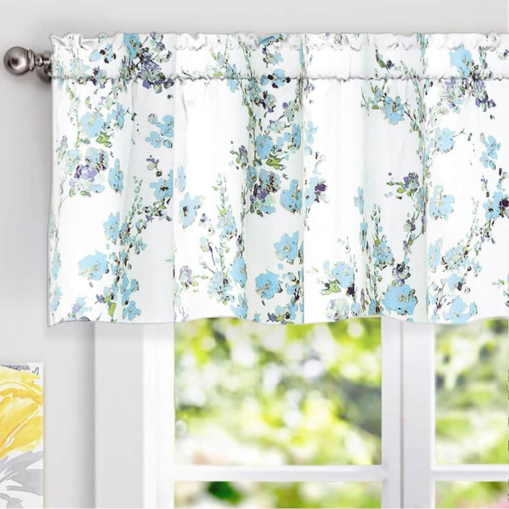 DriftAway Blossom Abstract Floral Ink Painting Lined Window Valance