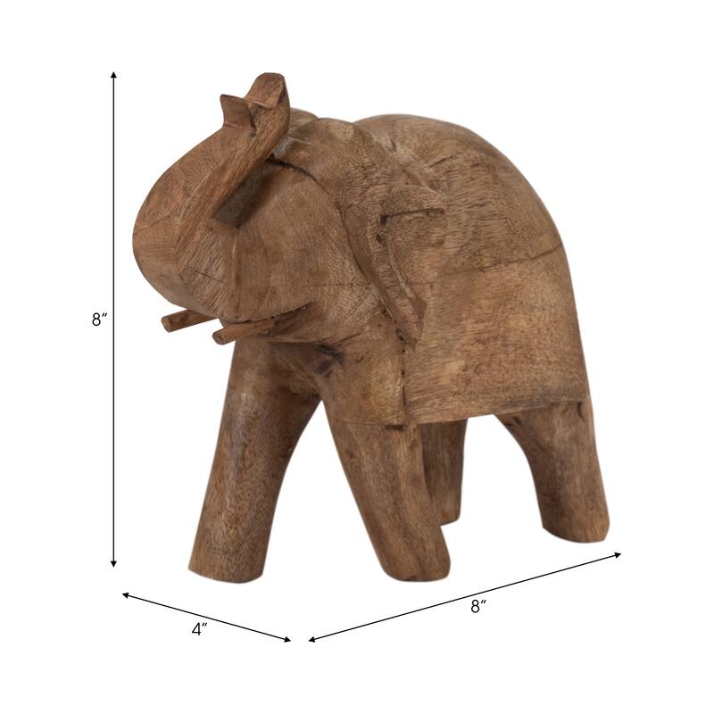 Decorative Wooden Elephant Figurine Sculpture - 8", Brown - 8.0"