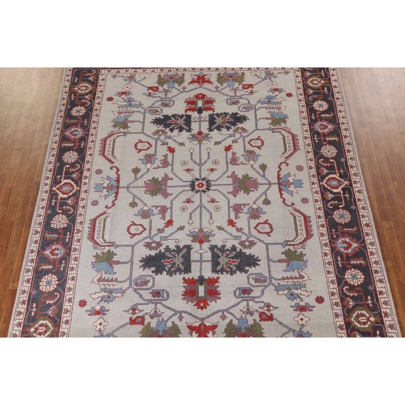 All-Over Ivory Oushak Oriental Area Rug Handmade Wool Carpet - 9'0"x 11'11"