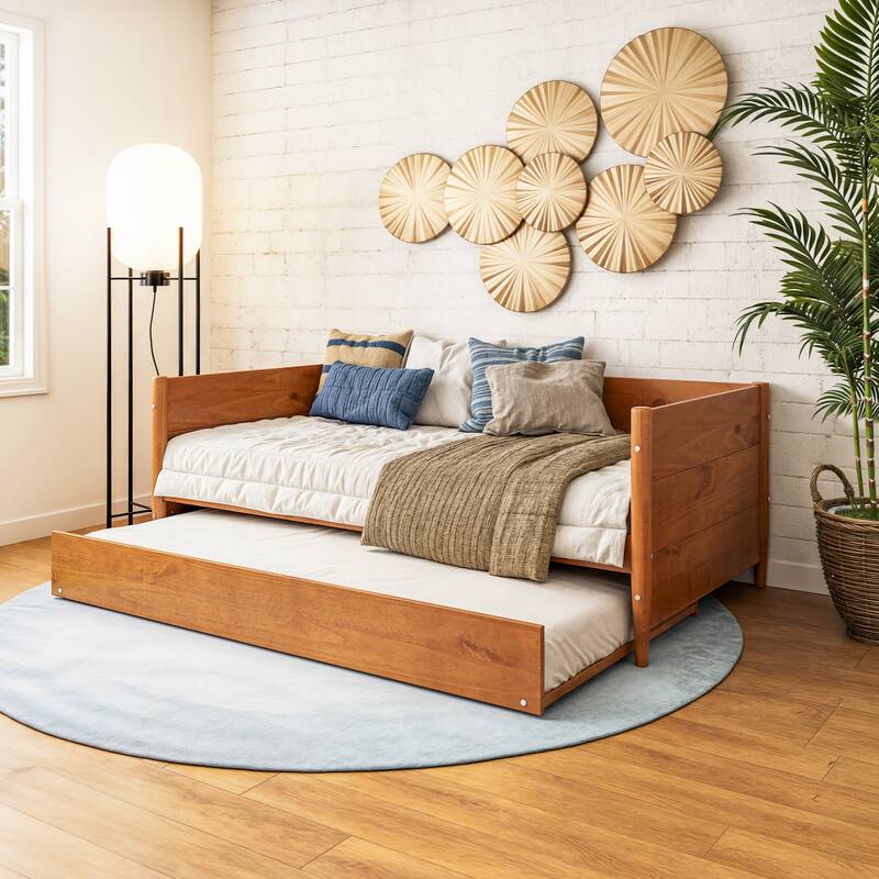 Mid-Century Modern Twin Size Day Bed with Twin Trundle