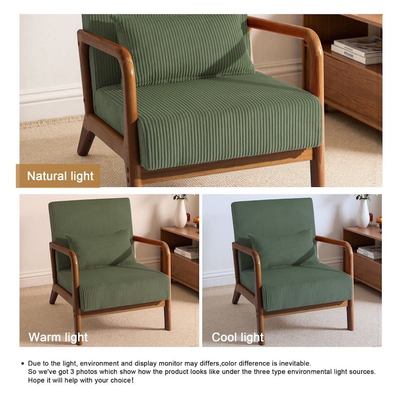25" W Mid Century Upholstered Wood Accent Chair with Pillow